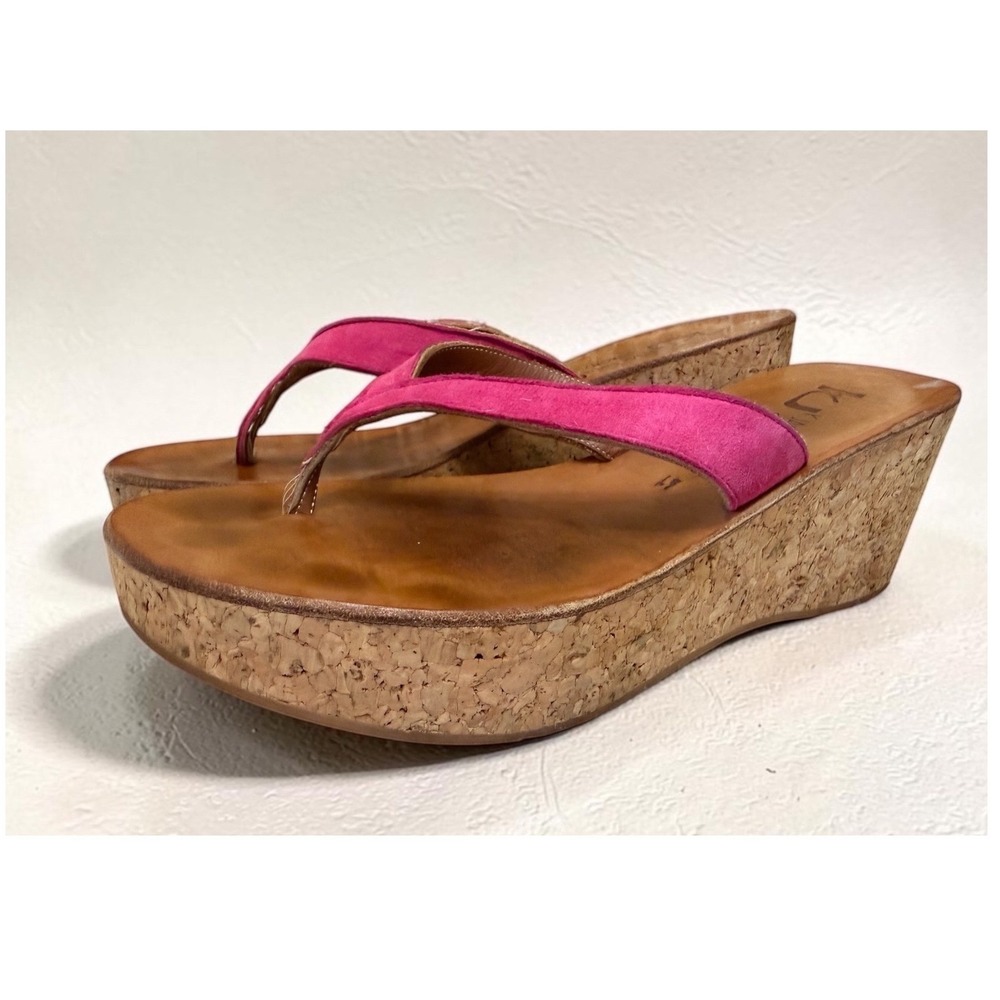 K Jacques St Tropez Pink Suede Cork Wedge Platform Sandals 41 Thong Flip Flop